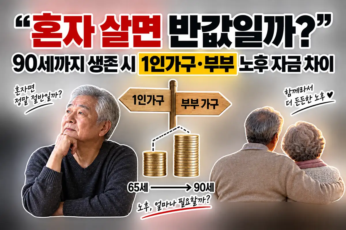 “혼자 살면 반값일까?” 90세까지 생존 시 1인가구·부부 노후 자금 차이